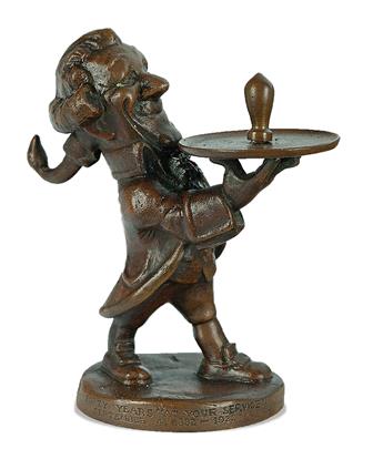 (ADVERTISING.) (FRED COOPER.) Bronze figure statue / ring holder cast by Gorham for The New York Edison Company.